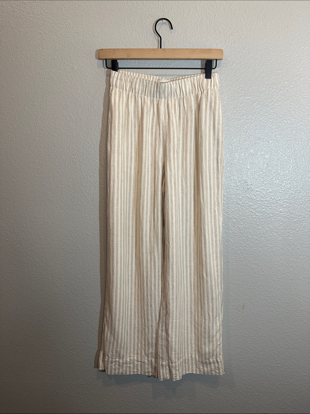 Abercrombie & Fitch Linen Blend Striped Wide Leg Pants XS Beige